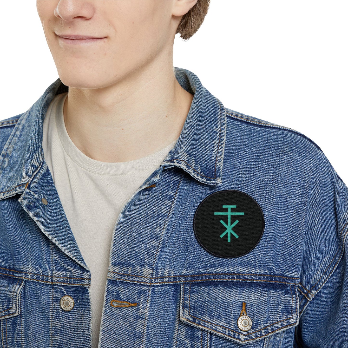 Circular Black and Turquoise Iron on Patch